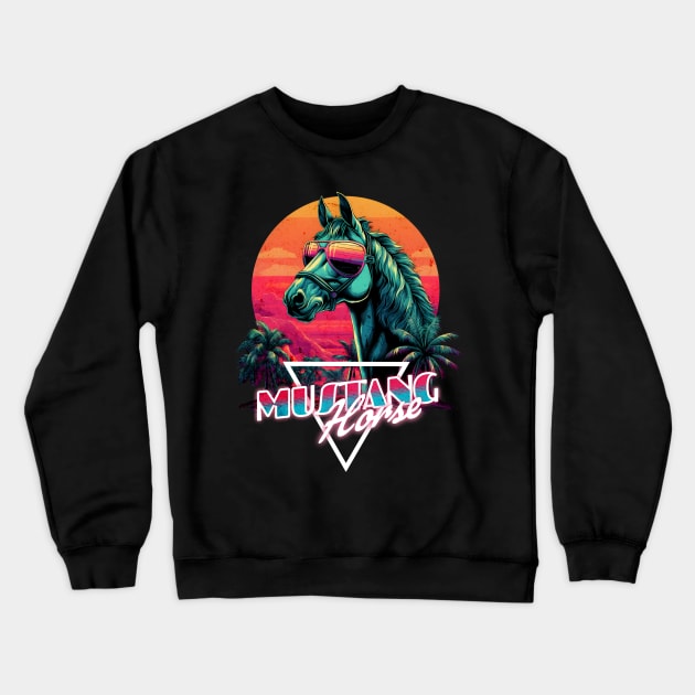 Retro Wave Miami Mustang Horse Design Crewneck Sweatshirt by Miami Neon Designs